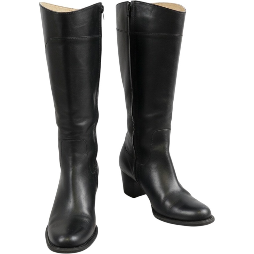 LL Bean Womens 8W Black Leather Tall Knee High Block Heel Boots Dark Academia